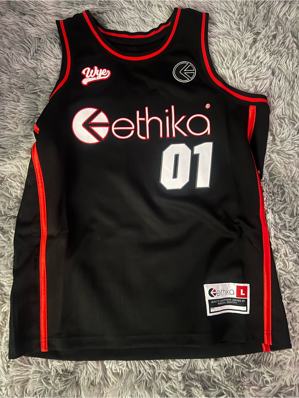 Ethika Black & Red Mesh Basketball Jersey with '01'